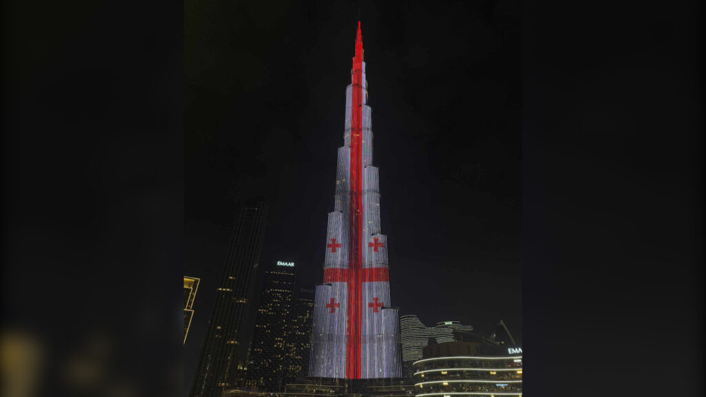Burj Khalifa illuminated in colors of Georgian flag after $6 billion investment agreement with UAE group