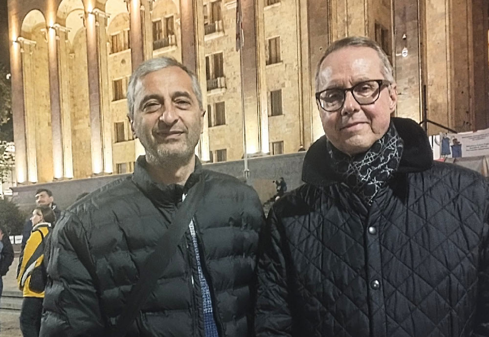 German Ambassador Peter Fischer appears at Rustaveli Avenue protest