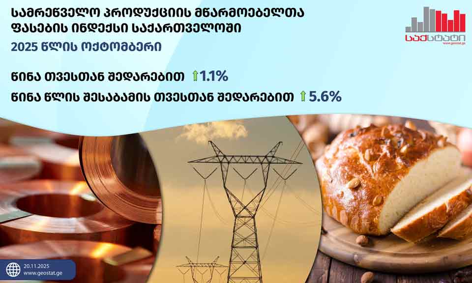 Geostat: Georgia’s industrial producer prices jump 5.6% in October