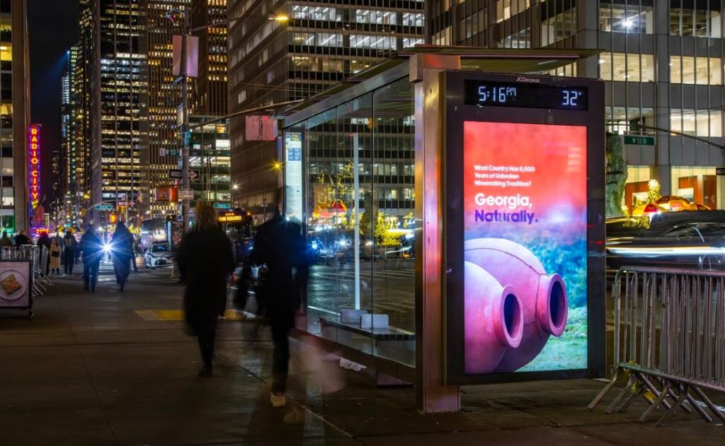 Georgian wine advertising banners are displayed at 18 locations in Manhattan, New York
